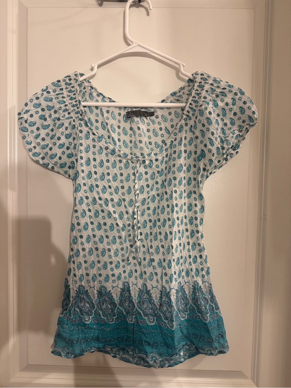 Prana Teal Paisley Peasant Blouse